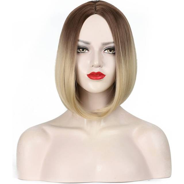 Msiwigs två toner blond ombre peruk kort rakt värmetåligt hår syntetiska peruker för kvinnor europa och amerika - Muli färg