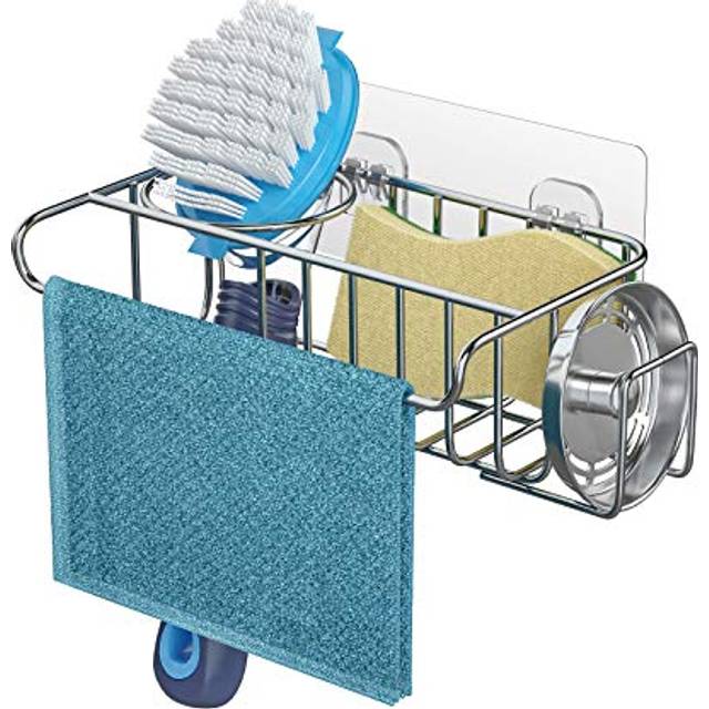 HapiRm 4 in 1 Adhesive Sink Caddy Sponge Holder  SUS304 Stainless Steel Sink Basket Brush Holder + Dish Cloth Hanger + Soap Rack + Sink Stopper Holder
