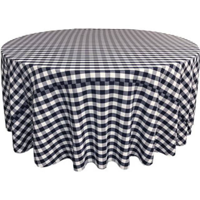 LA Linen Polyester Gingham Checkered 108-Inch Round Tablecloth  White and Navy