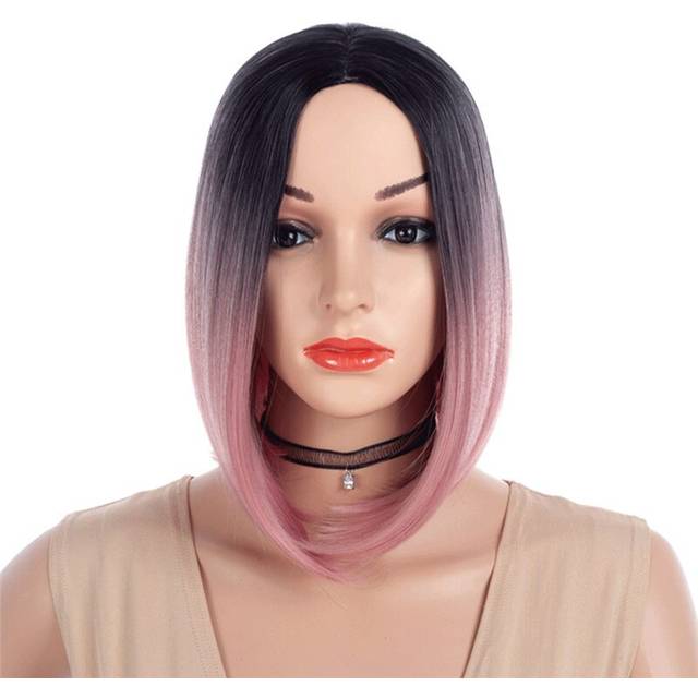 Msiwigs två toner blond ombre peruk kort rakt värmetåligt hår syntetiska peruker för kvinnor europa och amerika - Rosa