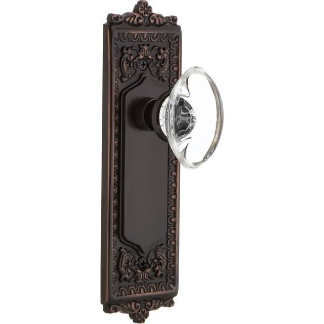 Nostalgic Warehouse Egg & Dart Plate Double Dummy Oval Clear Crystal Glass Door Knob in Timeless Bronze