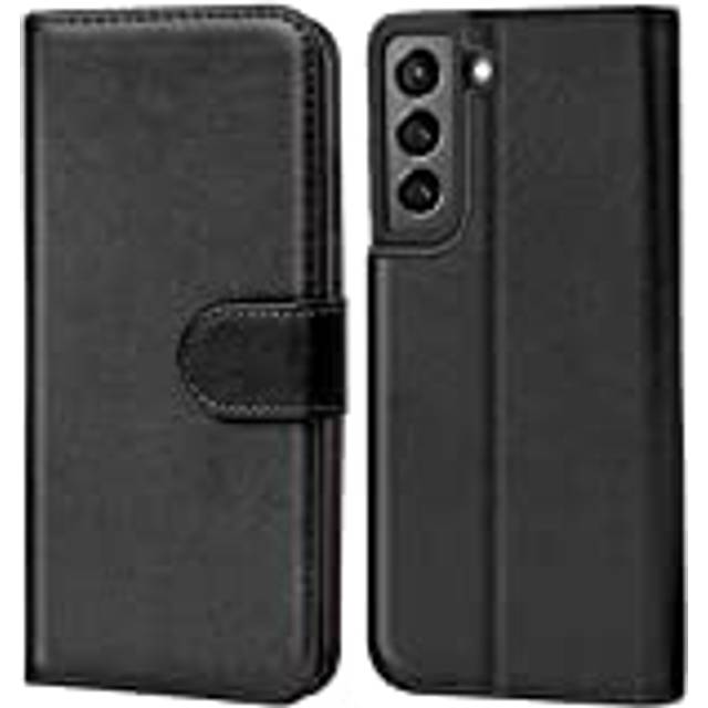 Verco plånbok för Samsung Galaxy S21 skal, mobilskal skyddsfodral väska för Samsung S21 5G Case med korthållare av pu läder, Svart