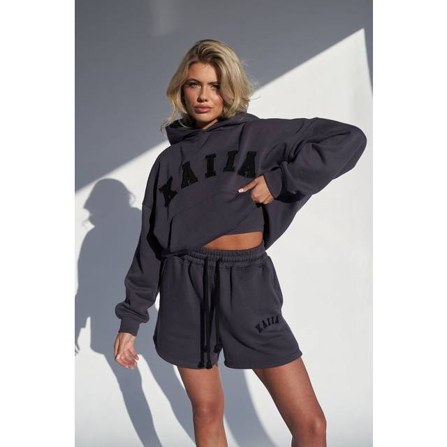 Kaiia Logo Relaxed Sweat Short Dark Grey - grey