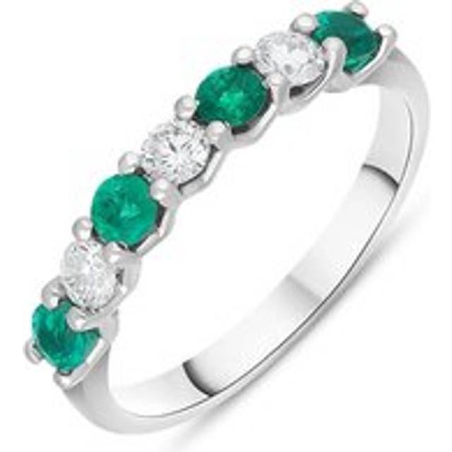 Platinum Emerald Diamond Seven Stone Claw Set Half Eternity Ring - Platinum