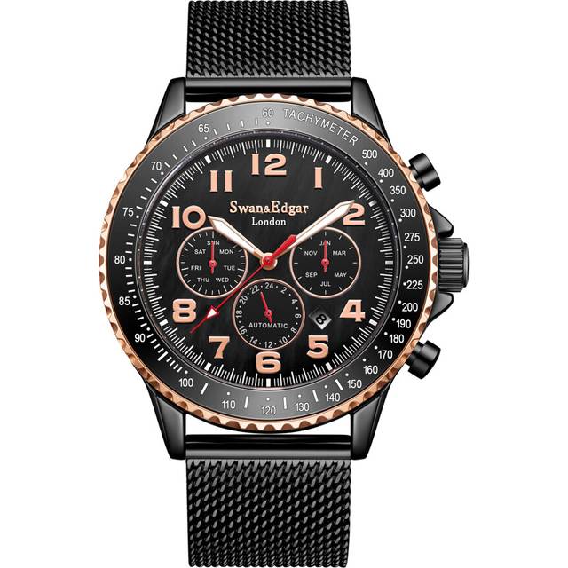 Swan &amp; Edgar Black Hand Assembled Pearl Automatic Watch 43mm (*)