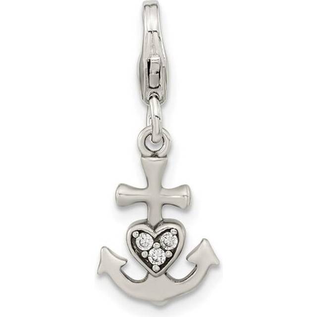 Finest Gold Sterling Silver Amore La Vita Rhodium-Plated Antiqued CZ Anchor Heart Charm