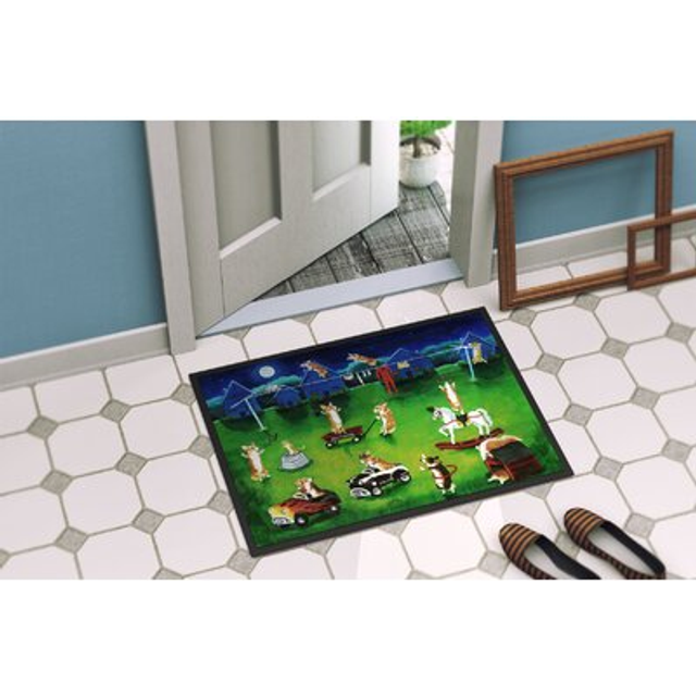 """""Caroline's Treasures Corgi Backyard Circus Indoor or Outdoor Mat 24x36 7403JMAT  24""""""""H x 36""""""""W  Multicolor"""""