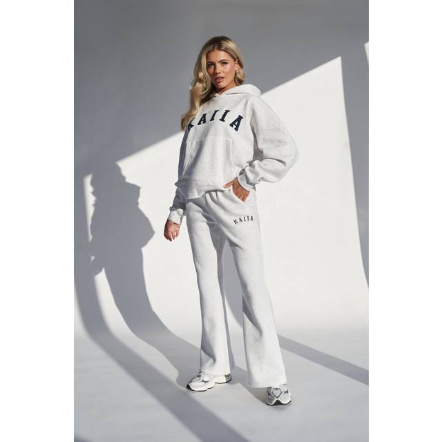 Kaiia Wide Leg Sweat Pants In Grey Marl - grey