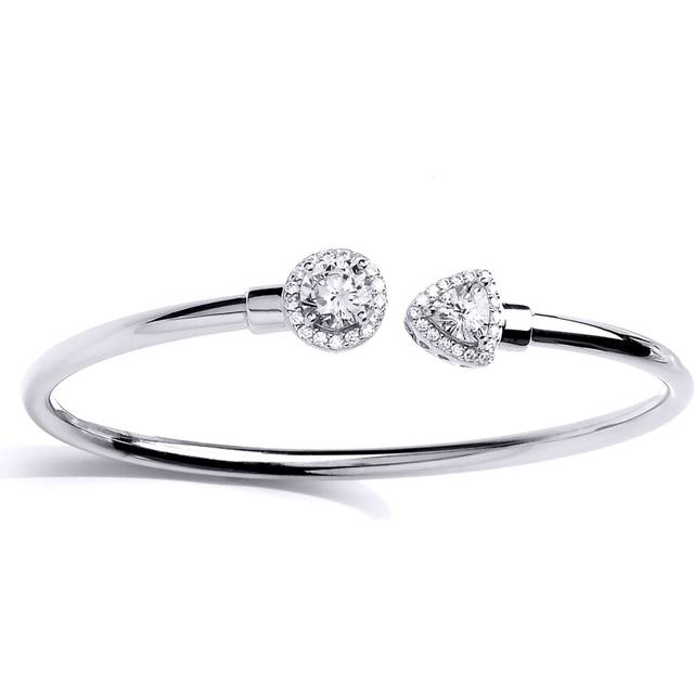 Jewelco London Sterling Silver Triangle Cubic zirconia Halo Torque Toi et Moi Bangle Bracelet 10mm - GVG195
