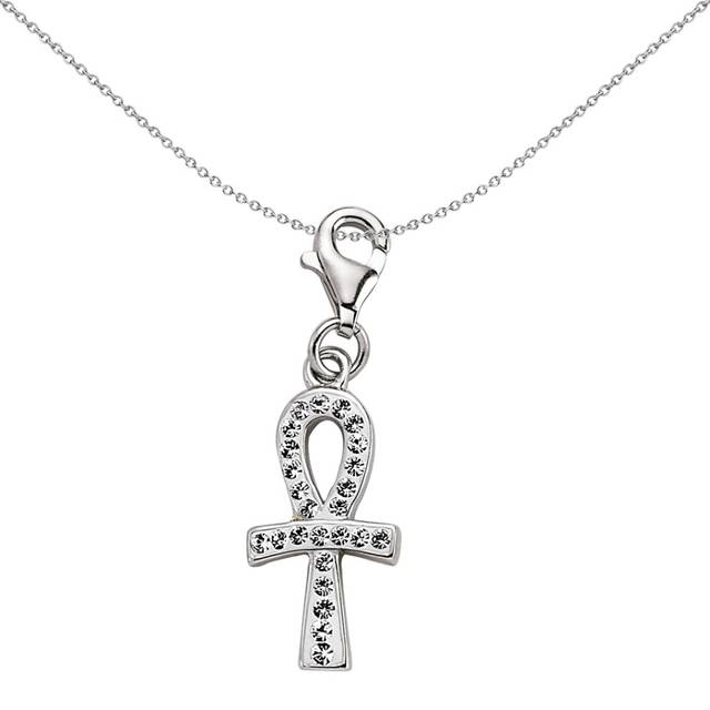 Jewelco London Unisex Sterling Silver Crystal Ankh Cross Lobster Clasp Link Charm - CM154