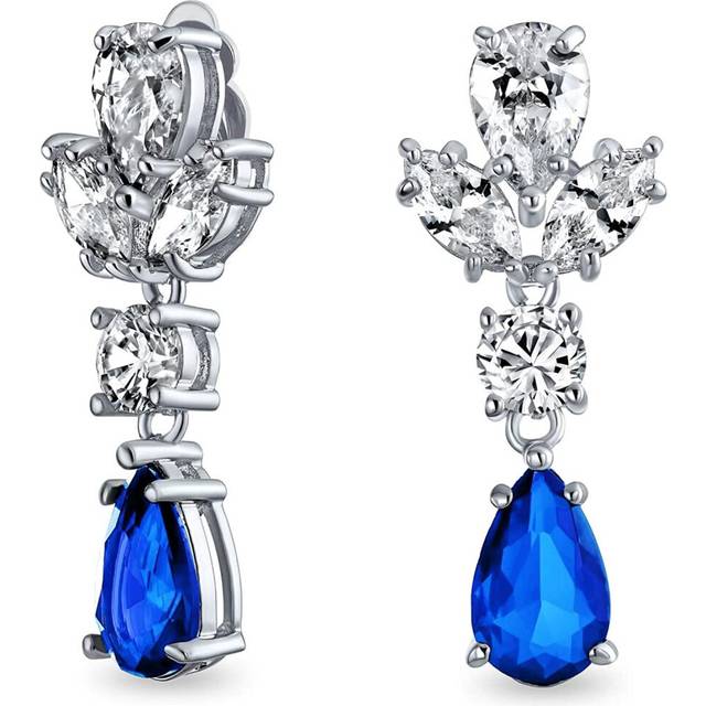 Vintage Style Simulated Gemstone Cubic Zirconia AAA CZ Statement Dangle Leaf Teardrop Formal Teardrop Chandelier Clip On Earrings Wedding Prom Pageant