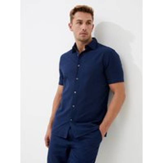 French Connection Short Sleeve Seersucker Shirt - Navy
