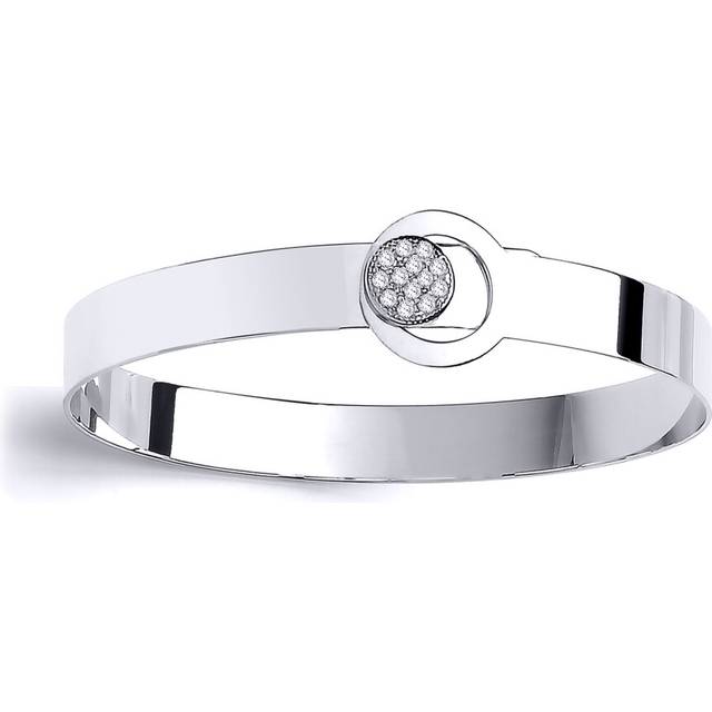 Jewelco London Maidens Sterling Silver white cubic zirconia Pave Halo ID Bangle Bracelet - GVG173