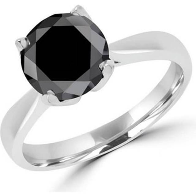 Majesty Diamonds MD160312-6.75 2.25 CTW Round Cut Black Classic Solitaire Engagement Ring in 14K White Gold, Size 6.75