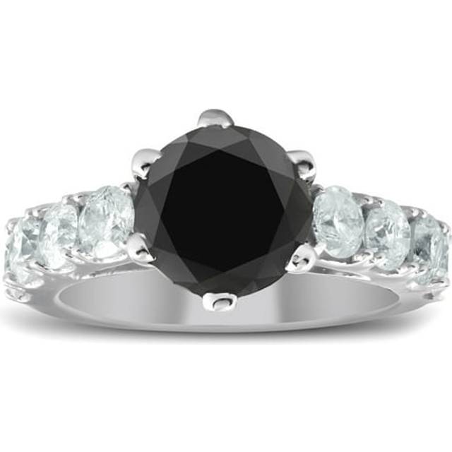 4.50ct Heat Treated Black & White Diamond Engagement Ring 14k White Gold