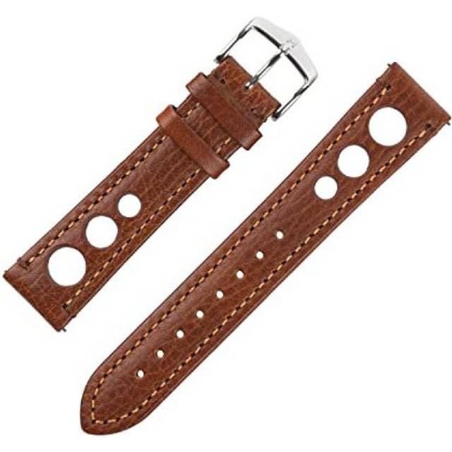 Hirsch Rally Natural Leather Racing Watch Strap with Buckle in Gold Brown (20mm, Black Buckle)