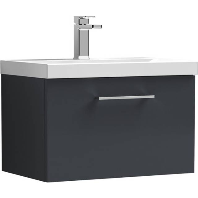 Nuie Arno Single Drawer Wall Hung Vanity Unit Soft 600mm With Standard Basin in Black MFC