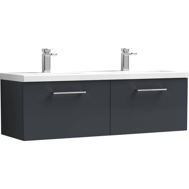nuie Arno 1200mm Wall Hung 2 Drawer Vanity & Double Basin Soft Black, Black