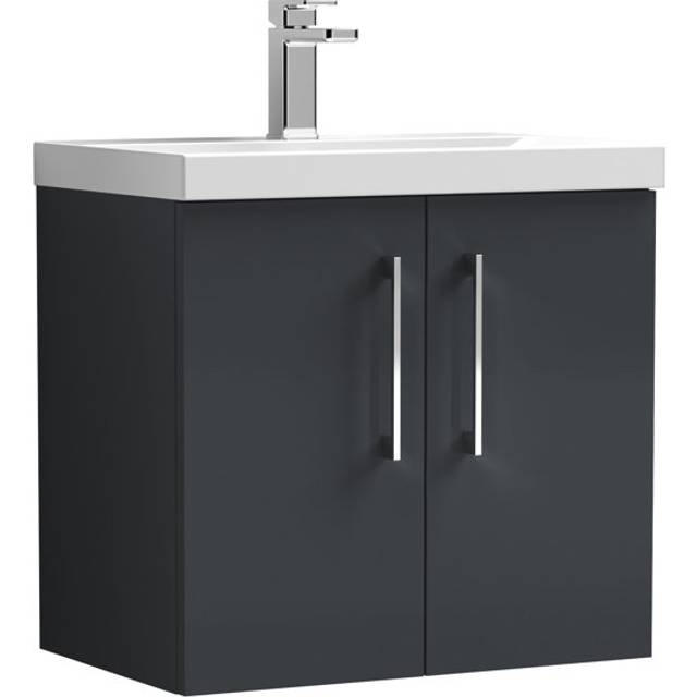nuie Arno 600mm Wall Hung 2 Door Vanity & Basin 1 - Soft Black, Black