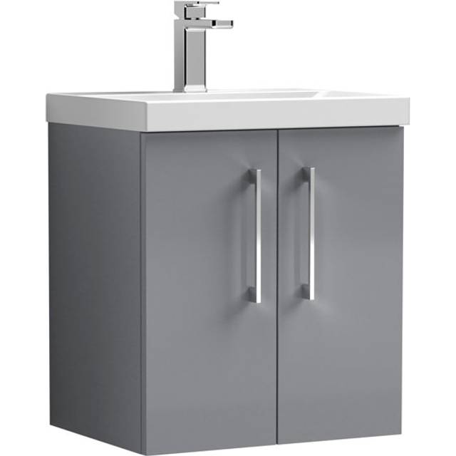 Nuie Arno Double Door Wall Hung Vanity Unit Satin 500mm With Slim Edge Basin in Grey MFC