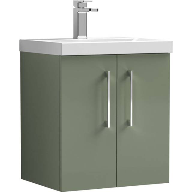 Nuie Arno Double Door Wall Hung Vanity Unit Satin 500mm With Slim Edge Basin in Green MFC