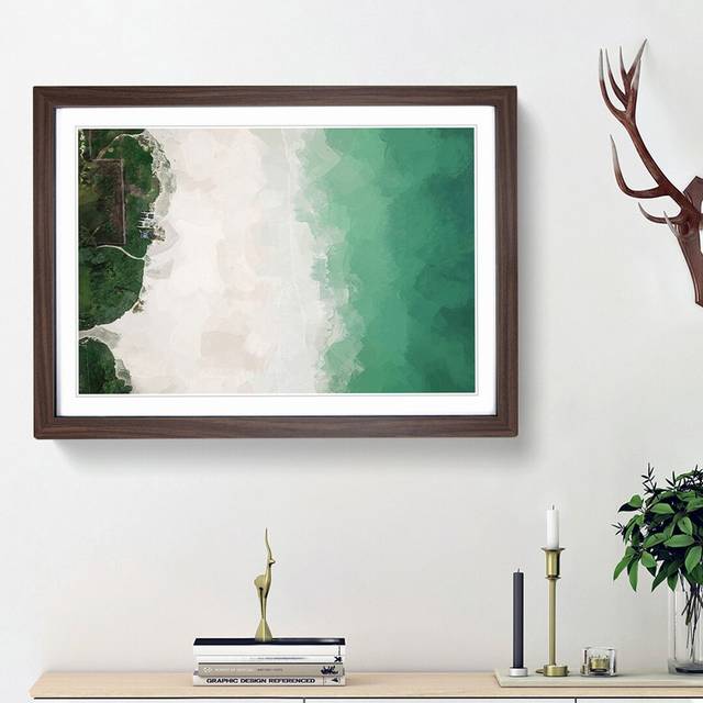 The Green Kalama Beach in Hawaii in Abstract - Picture Frame Graphic Art Print - Walnut Framed (27cm H x 36cm W x 2cm D)