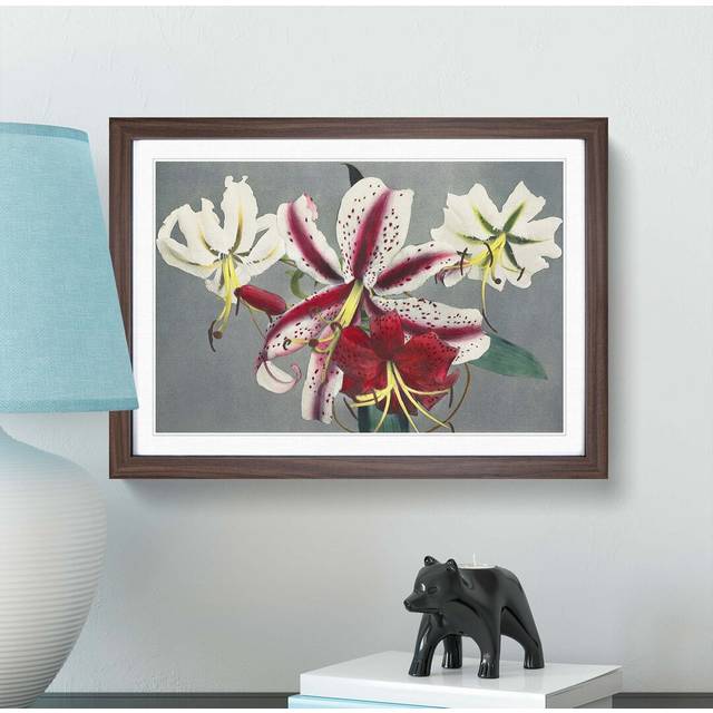 White and Pink Lilies by Kazumasa Ogawa - Picture Frame Painting Print - Walnut Framed (48cm H x 65cm W x 2cm D)