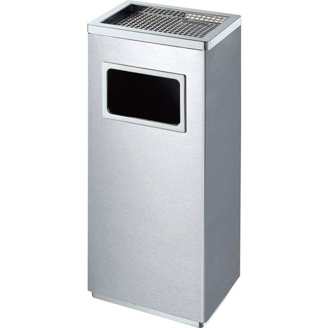 Outdoor Ashtray With Waste Bin. Steel Grid For Cigarettes. Dimensions 30X24x61, Capacity 16 Litres. Black Finish - Silver (16L)