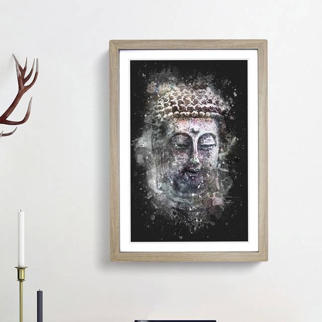 Peaceful Buddha - Picture Frame Graphic Art Print - Oak Framed (45cm H x 33cm W x 2cm D)