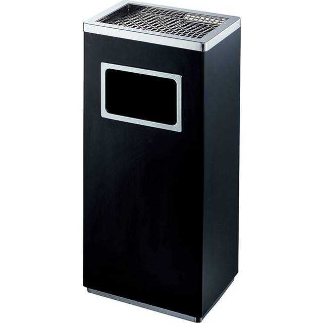 Outdoor Ashtray With Waste Bin. Steel Grid For Cigarettes. Dimensions 30X24x61, Capacity 16 Litres. Black Finish (16L)