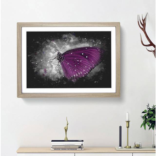 Butterfly upon a Flower - Picture Frame Graphic Art Print - Oak Framed (33cm H x 45cm W x 2cm D)
