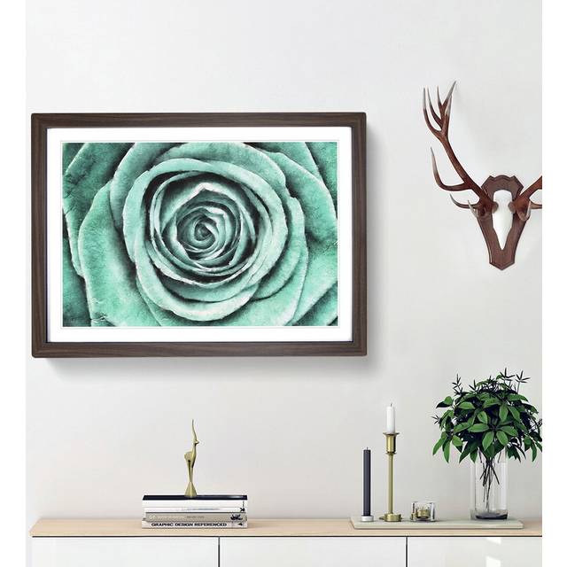 Mint Green Rose - Picture Frame Graphic Art Print - Walnut Framed (45cm H x 63cm W x 2cm D)