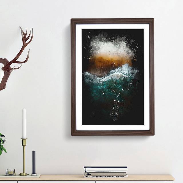 Beach in Santa Monica - Picture Frame Painting Print - Walnut Framed (33cm H x 24cm W x 2cm D)