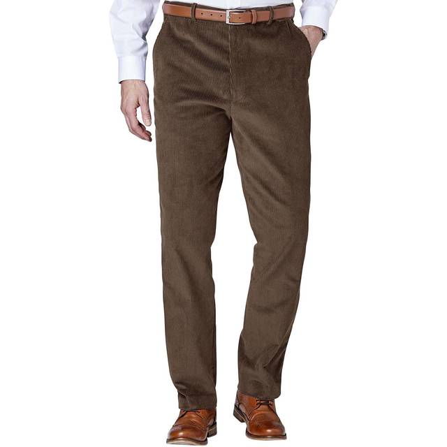 Cotton Corduroy Trousers with Hidden Extra Waistband - Brown - 34XL