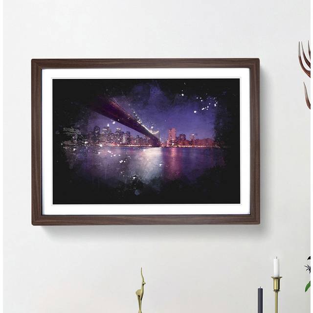 Brooklyn Bridge in New York City - Picture Frame Painting Print - Walnut Framed (24cm H x 33cm W x 2cm D)