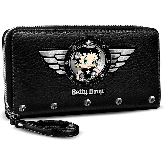Betty Boop Large Zip-Around Black Purse with Wrist Strap