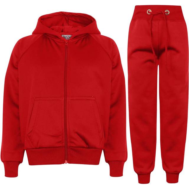 (5-6 Years, Red) Unisex Plain Tracksuit Cuffed Hoodie Sweatpants