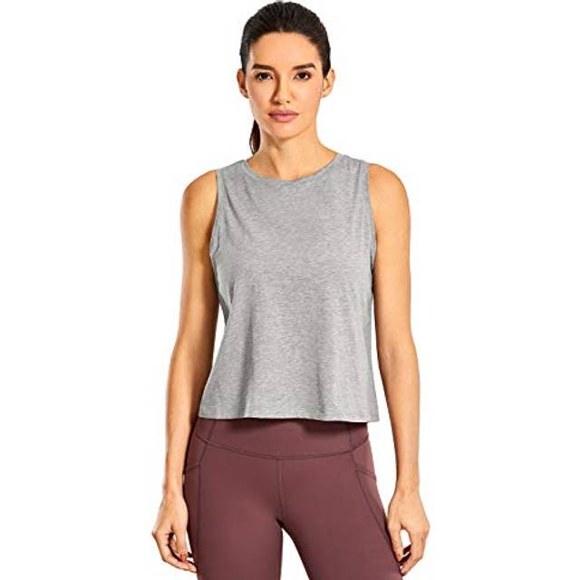 CRZ YOGA Pima Cotton High Neck Cropped Tank Tops for Women Crop Athletic Gym Workout Sleeveless Shirts Heathered Medium Grey Large