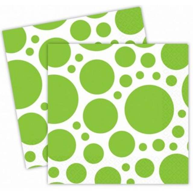 (One Size, White/Kiwi Green) Amscan Dotted Square Luncheon Napkins