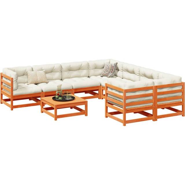 vidaXL Garden Sofa Set 9 Piece with Cushions Couch Wax Brown Solid Wood Pine