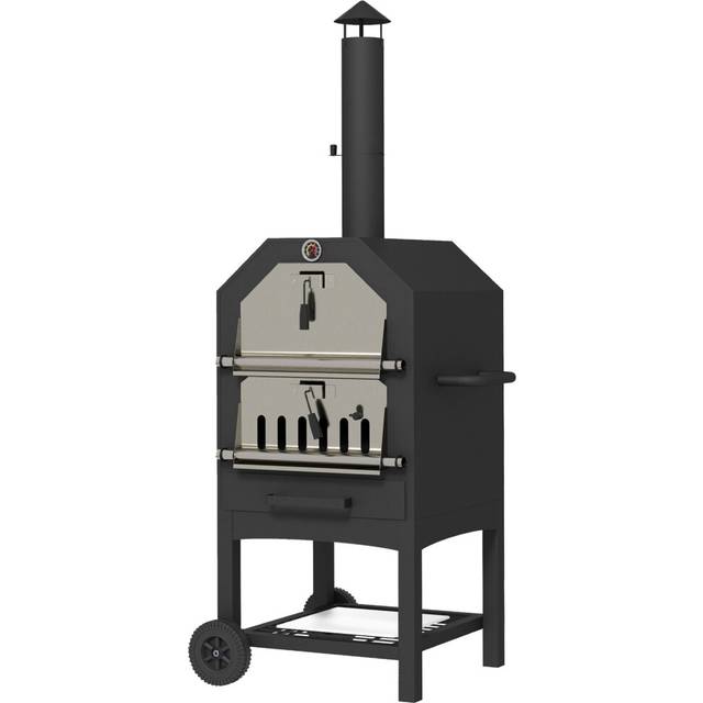 Outsunny Outdoor Charcoal Pizza Oven BBQ Grill Black Silver