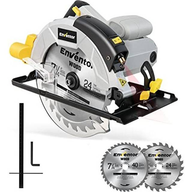 Circular Saw, ENVENTOR 1200W 5800RPM Pure Copper Motor Electric Circular Saws with Laser Guide, 2 Saw Blades(185mm, 24T+ 40T), Max Cutting Depth 62mm