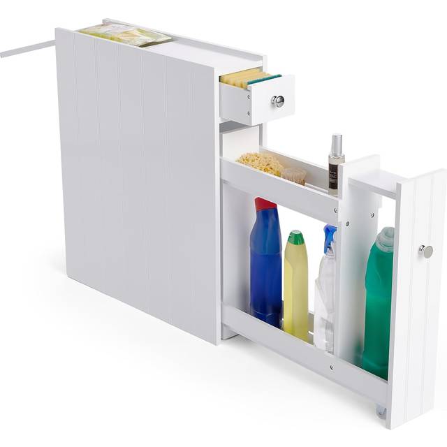 Slimline 14.2 x 58cm Free Standing Cabinet - Chrome (58cm H X 14.2cm W X 50cm D)