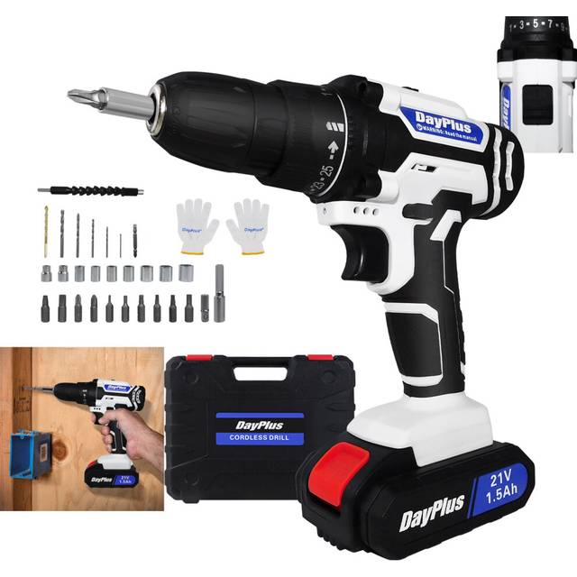 (1 Battery) Electric Drill Set Cordless Screwdriver 21V 45N.m 25+1 Torques Setting with Carry Case 26pcs Accessories