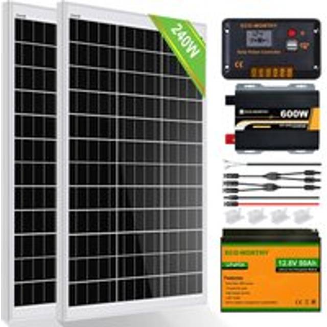 Eco-worthy - 240W 12V Solar Panel System 1kWh/Day Off Grid Kit for Home rv Motorhome Shed Emergency Power Supply: 2pcs 120W Solar Panels+50Ah Lithium