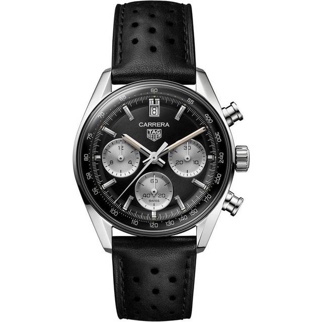 TAG Heuer Carrera Chronograph 39mm Watch - Black Dial - Black Leather Band - Steel Case