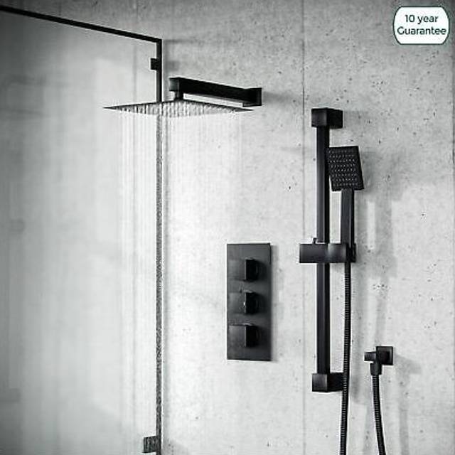 Matt Black Rainfall Shower with Thermostatic Control and Hand Held Kit | Temel
