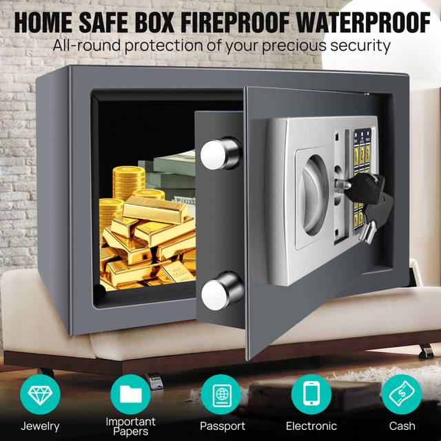(35x25x25cm, Black) Safe with Keys, Digital Electronic Safe Box For Home Office Security, Steel Construction With Electronic Keypad Lock For Hotel Jew