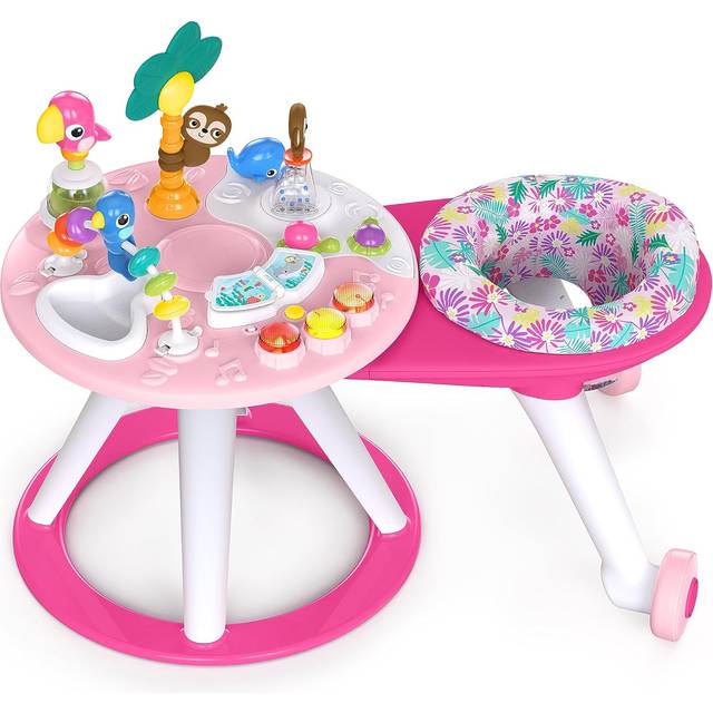 Bright Starts, Around We Go 2-in-1 Walk-Around Activity Center and Table - Tropic Coral, Walker with Music, Lights and Interactive Toys, Removable