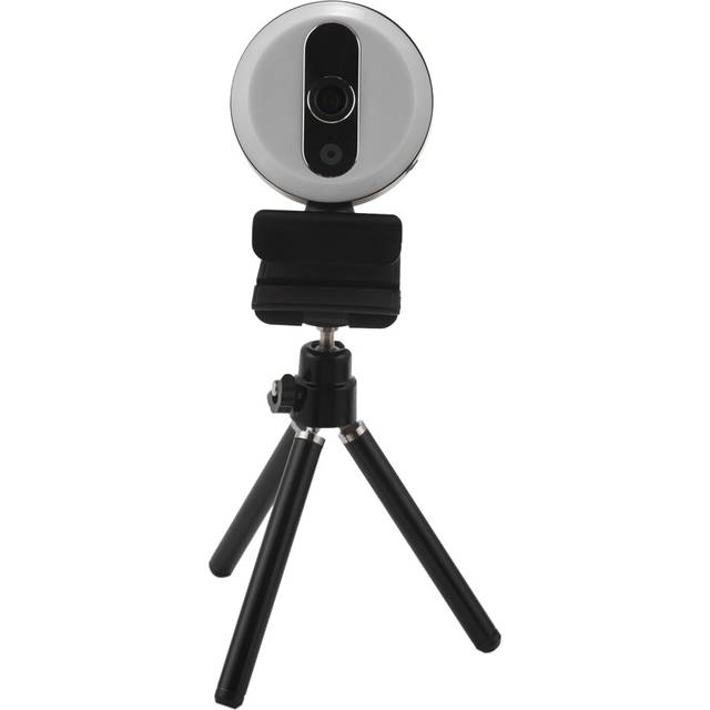 2K Webcam with Contact Ring Light, Tripod Noise Reduction Microphone Plug and Play USB Computer Camera